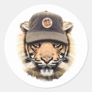 Surfing Tiger Classic Round Sticker