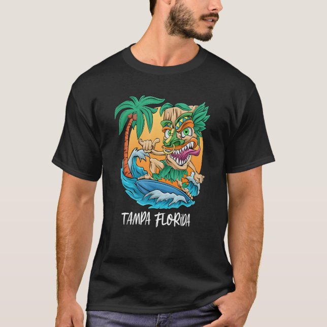 Surfing Tiki Man Tampa Florida Beach Vacation Trip T-Shirt (Front)