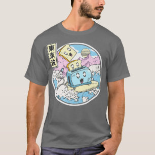 Surfing Toaster In Japan Waves Style Kawaii Vaporw T-Shirt