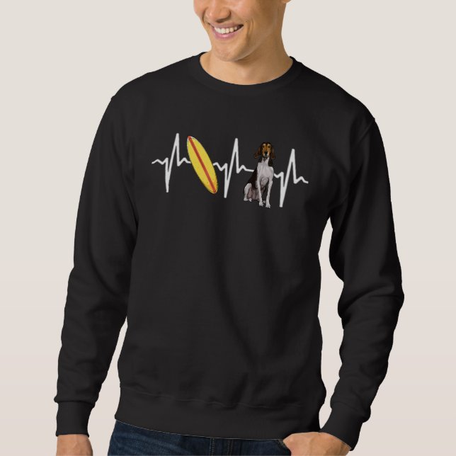 Surfing Treeing Walker Coonhound Heartbeat Dog Sweatshirt (Front)
