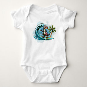 Surfing tropical dinosaur baby bodysuit
