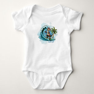Surfing tropical dinosaur baby bodysuit