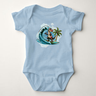 Surfing tropical dinosaur baby bodysuit