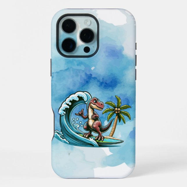 Surfing tropical dinosaur iPhone case (Back)