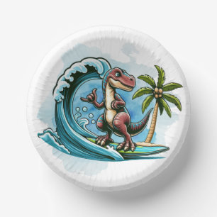 Surfing tropical dinosaur paper plate