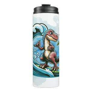 Surfing tropical dinosaur thermal tumbler