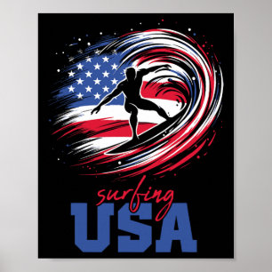 Surfing Usa American Flag Surfer Patriotic Poster