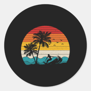 Surfing Vintage Surfer Retro Surf Hawaii Beach Vac Classic Round Sticker