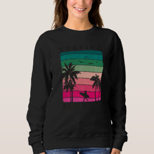 Surfing Waikiki Beach Hawaiian Sunset Palm Tree Su Sweatshirt