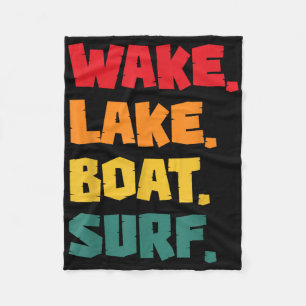 Surfing Wake Lake Boat Surf Retro Fleece Blanket