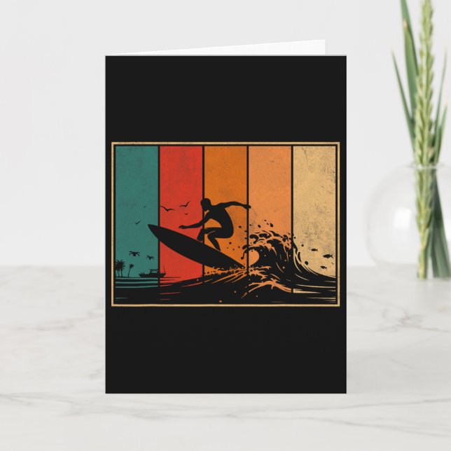 Surfing Wave Retro Sunset Summer Beach Vibes  Card (Front)