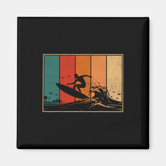 Surfing Wave Retro Sunset Summer Beach Vibes  Magnet (Front)