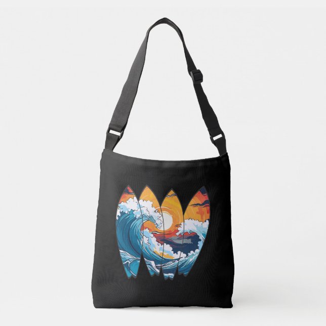 Surfing Waves Surfboards Crossbody Bag (Front)