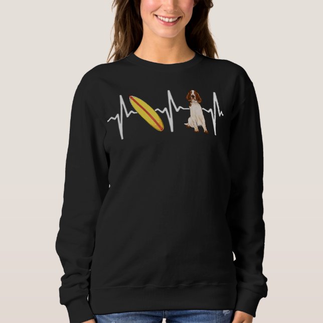 Surfing Welsh Springer Spaniel Heartbeat Dog Sweatshirt (Front)