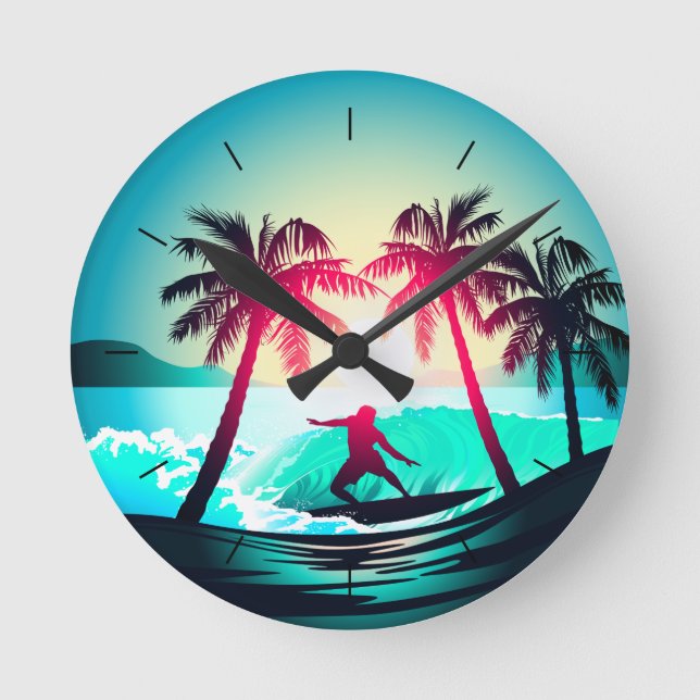 Surfing with palm trees round clock (Front)
