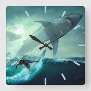Surfing with Sharks Square Wall Clock