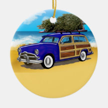 Surfing Woodie with Christmas Tree