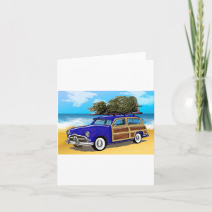 Surfing Woodie with Christmas Tree Holiday Card