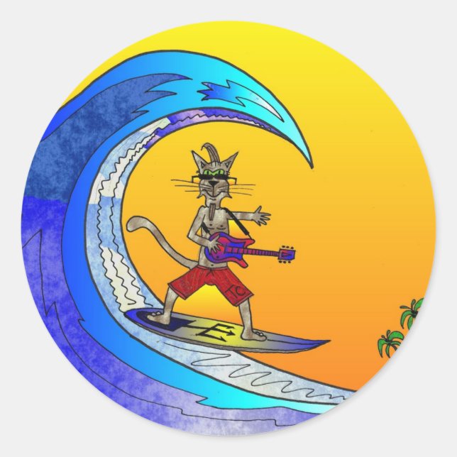 surfingTomCat1 Classic Round Sticker (Front)