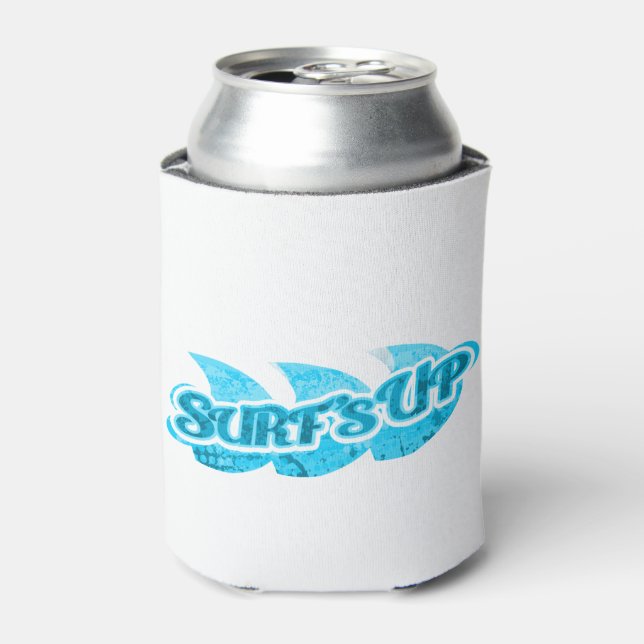 Surf's up aqua blue waves can cooler (Can Front)