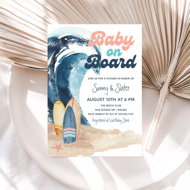 Surf's Up | Baby On Board Beach Baby Shower Invitation (Creator Uploaded)