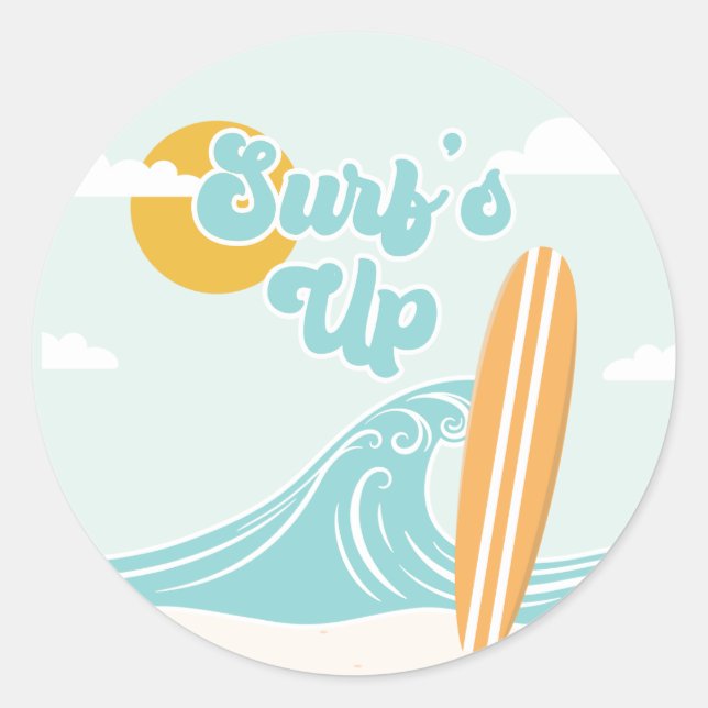 Surf's Up Beach Birthday Classic Round Sticker (Front)