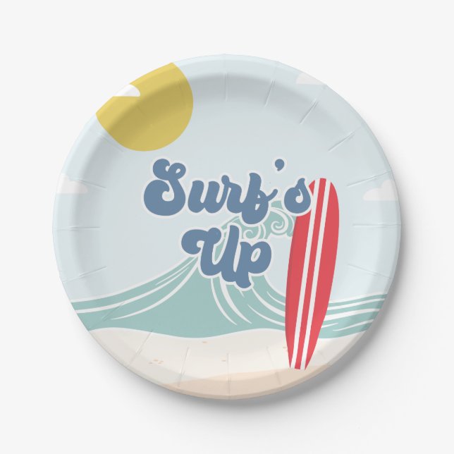 Surfs Up Beach Birthday Paper Plate (Front)