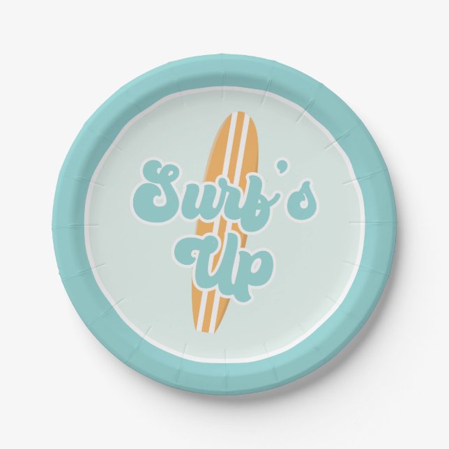 Surfs Up Beach Birthday Paper Plates (Front)