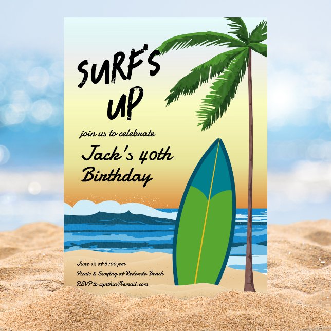 Surf's Up Beach Themed Birthday Invitation (Creator Uploaded)