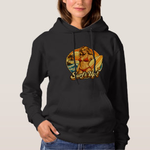 Surf's Up Bikini Pin-Up Retro Surf Shop Graphic Hoodie