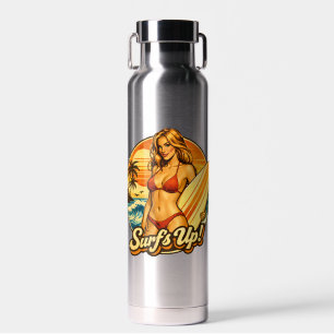 Surf's Up Bikini Pin-Up Retro Surf Shop Graphic Water Bottle