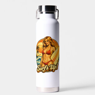 Surf's Up Bikini Pin-Up   Retro Surf Shop Graphic Water Bottle