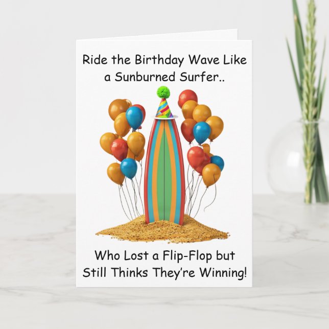 Surf's Up Birthday Laughs and Beach Fun Card (Front)