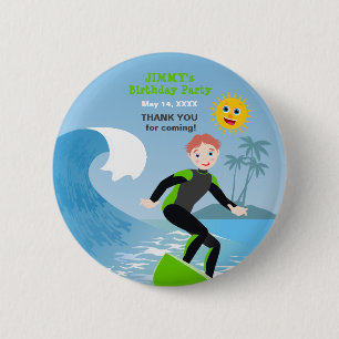 Surf's up boy Birthday Party 6 Cm Round Badge