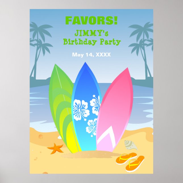 Surf's up boy Birthday Party Poster (Front)