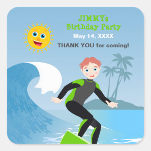 Surf's up boy Birthday Party Square Sticker