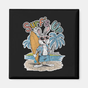 Surfs Up Bunny Rabbit Surfer Surf Board Summer Ret Magnet