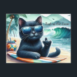 Surfs up   Cat Lovers Cool Black Cat  Postcard<br><div class="desc">If you like black cats then you will love this "surfs up cat lovers " postcard. A digital watercolor illustration was used to created this "sassy black cat" postcard. A template image which allows you to personalise the text or transfer the image to another product. (AI artwork created by Susang6)...</div>