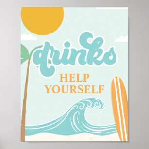 Surf's Up DRINK sign Beach Birthday Food Poster