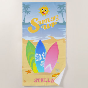 Surf's up Girly Birthday Party Beach Towel