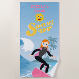 Surf's up Girly Birthday Party Beach Towel