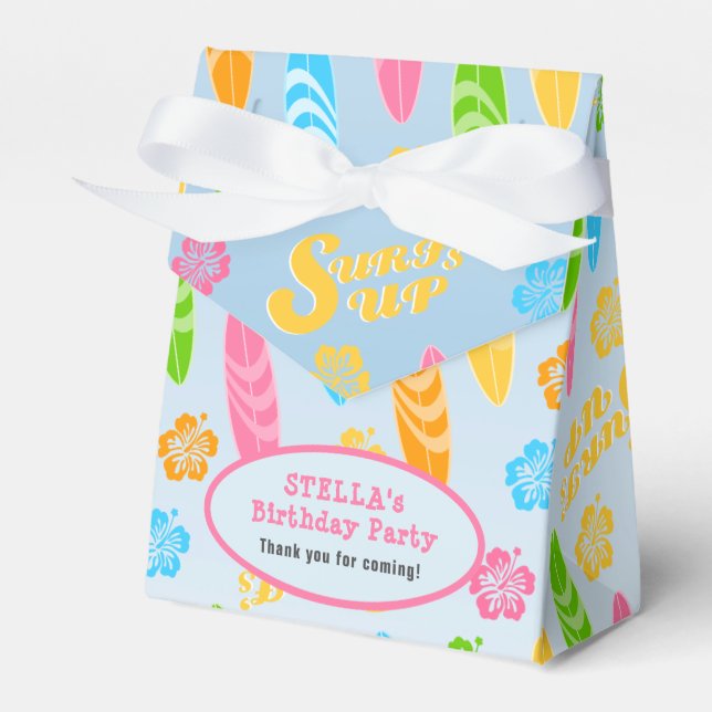 Surf's up Girly Birthday Party Favour Box (Front Side)