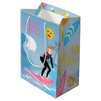 Surf's up Girly Birthday Party Medium Gift Bag