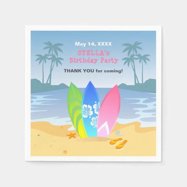 Surf's up Girly Birthday Party Napkin (Front)