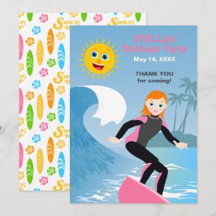 Surf's up Girly Birthday Party Thank You Card