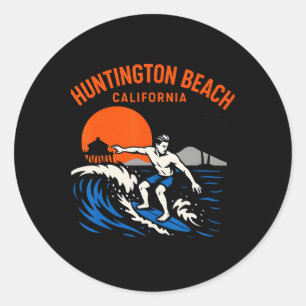Surfs Up Huntington Beach California Retro Mens Be Classic Round Sticker