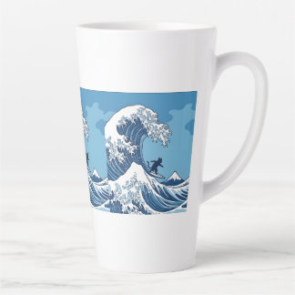 Surf's Up, Kanagawa – The Great Wave Cat Surfer Latte Mug