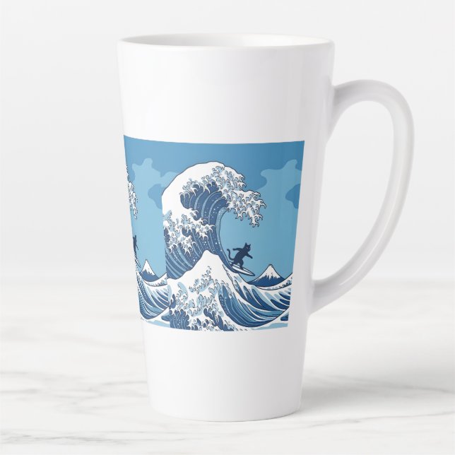 Surf's Up, Kanagawa – The Great Wave Cat Surfer Latte Mug (Right)