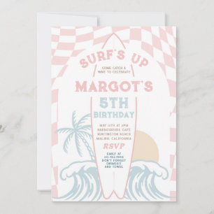 Surf's Up Modern Surfboard Beach Birthday Party Invitation