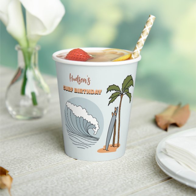 Surf's Up Ocean Wave Birthday Paper Cups (Insitu)